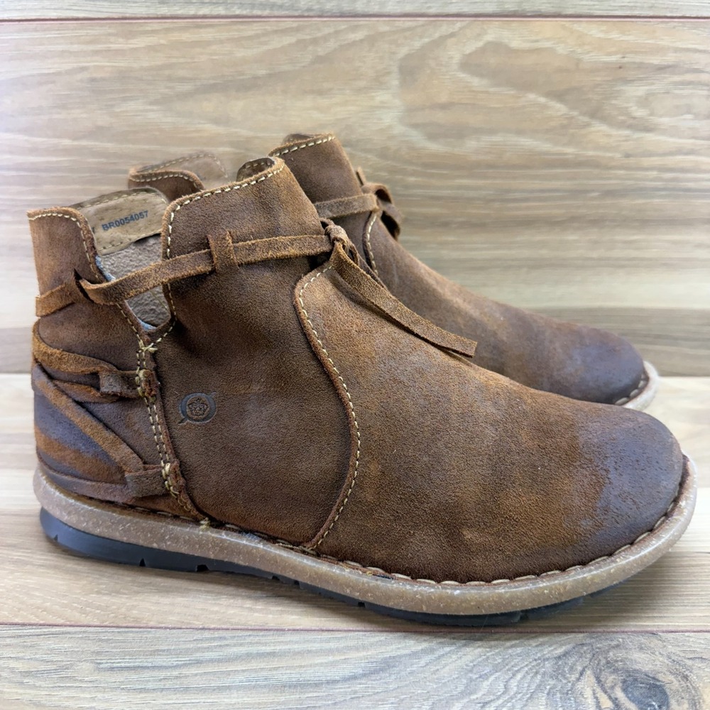 Brown Suede Ankle Booties - Women's Casual Slip-On